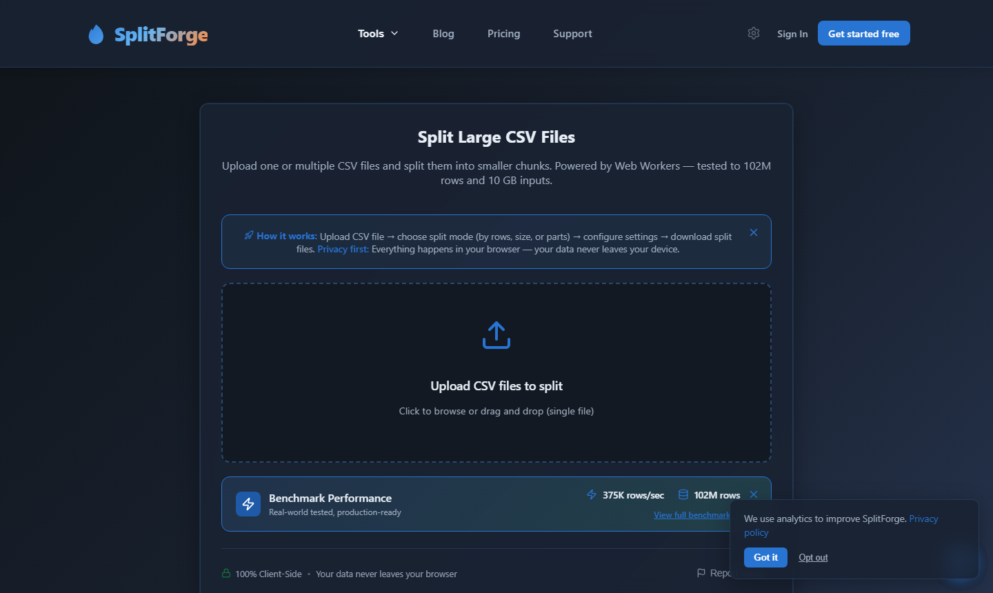 CSV Splitter interface screenshot