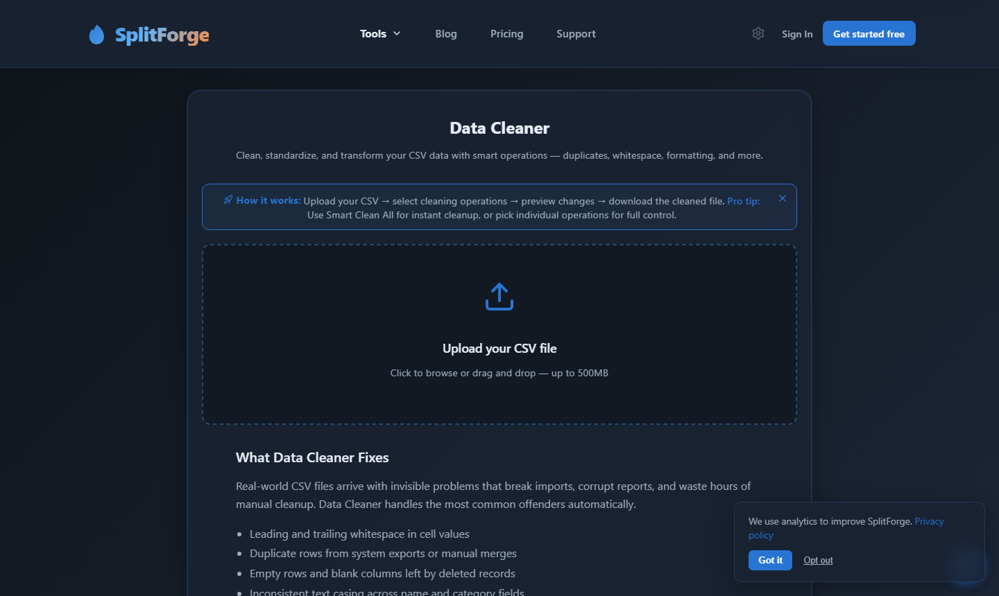 Data Cleaner interface screenshot