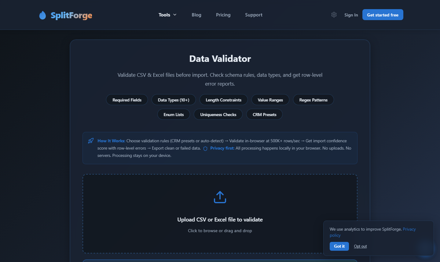 Data Validator interface screenshot